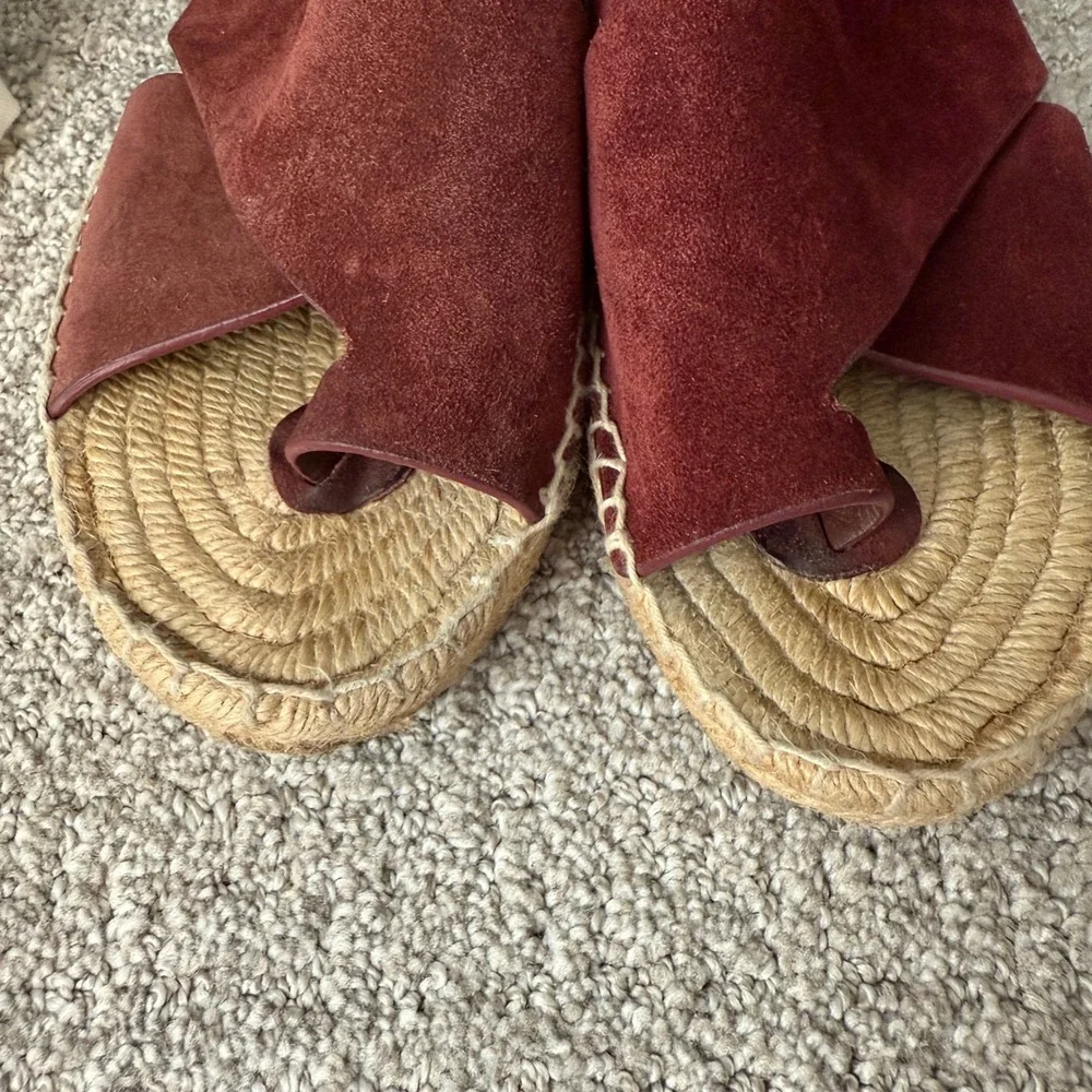 Vince Suede Espadrille Criss Cross Strap‎ Slip On Slides Sandals Size 8 M Maroon